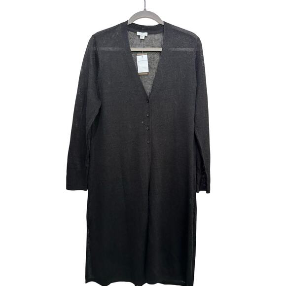 NWT J.Jill Women's Black Linen Button Front longline Cardigan Sweater Size Large - Picture 1 of 6